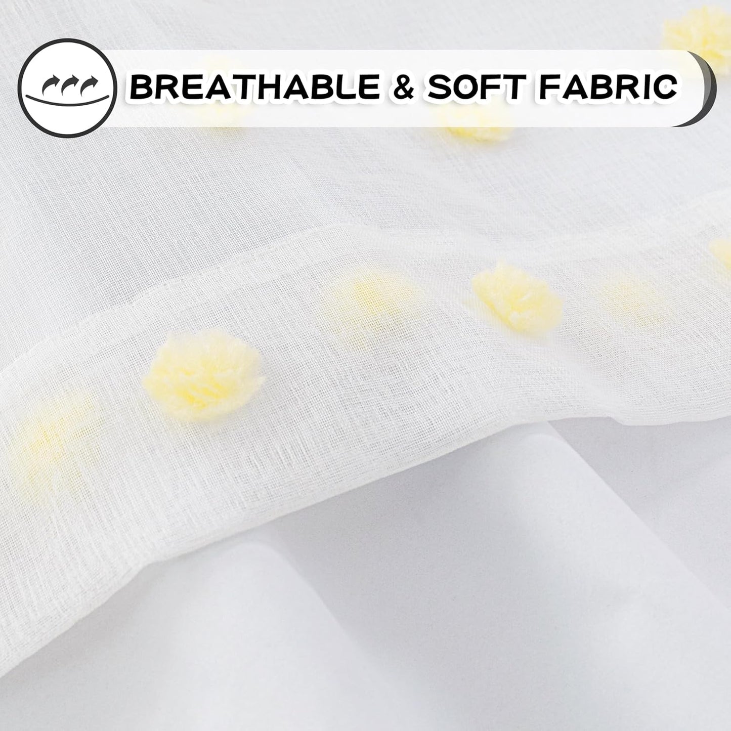 MYSKY HOME 100% Blackout Curtains for Girls Kids Bedroom Thermal Insulated 84 Inch Length Nursery Curtains 2 Panels Grommet Light Filtering Yellow Pom Pom Sheer Drapes for Dining Room, 52W x 84L