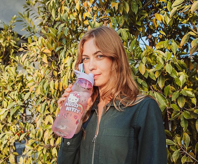 Hello Kitty Rainbow Treat And Stars Water Bottle W/Lid, Plastic