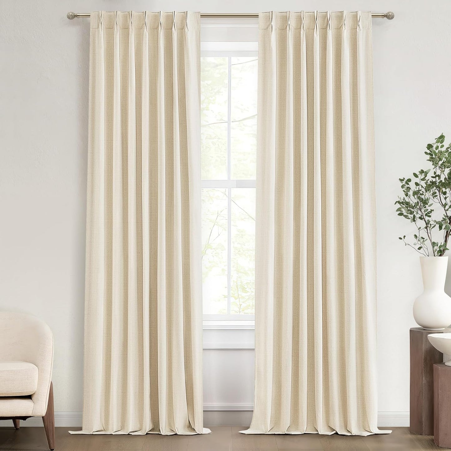 Black Out Curtains 108 Inch Long 2 Panels Burg, Blackout Tall Floor Length Curtains for High Living Room Sound Proof Curtains Linen Window Hooks for Pinch Pleated Drapes Track System Buttercream Ivory