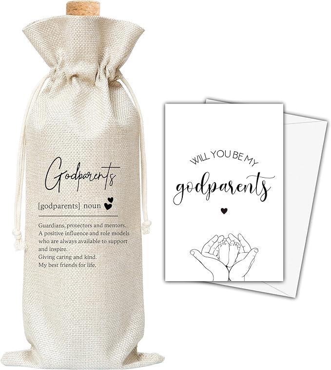 Dskly Godparents Gifts Wine Bag & Card, Godparents Proposal Gifts, Wine Bag For Godmother Godfather, Godparents Definition Wine Bag For Baby Shower Baptism, Will You Be My Godparents Gifts -08