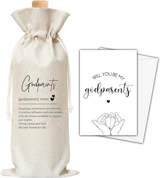 Dskly Godparents Gifts Wine Bag & Card, Godparents Proposal Gifts, Wine Bag For Godmother Godfather, Godparents Definition Wine Bag For Baby Shower Baptism, Will You Be My Godparents Gifts -08