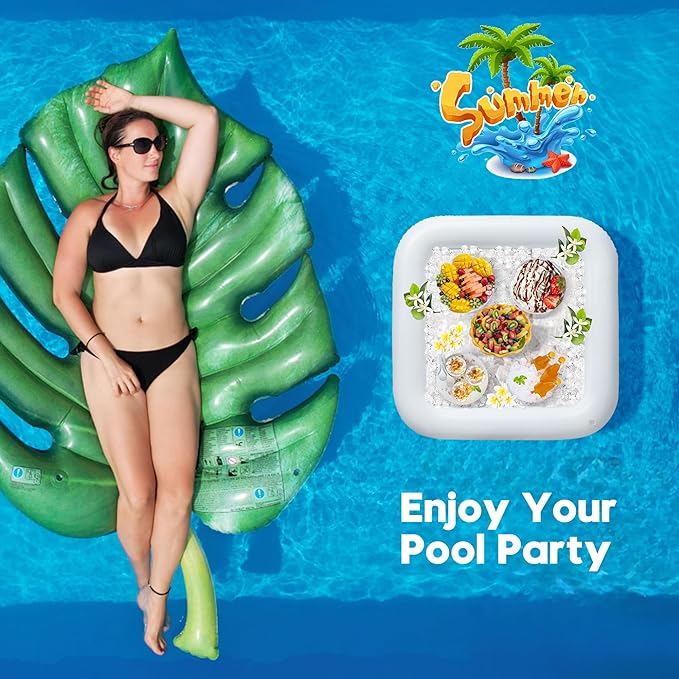 HBlife 4 PCS Inflatable Serving Bar, 2 Size Inflatable Buffet Cooler for Party,BBQ,Luau, Salad Ice Tray Food Drink Containers with Drain Plug and 1 Hand Air Pump