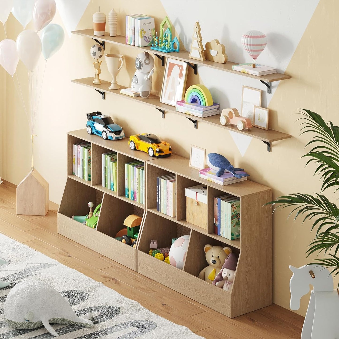 DINZI LVJ Long Wall Shelves, 31.5 Inch Wall Mounted Shelves Set of 2, Easy-to-Install, Wall Storage Ledges with Sturdy Metal Brackets for Living Room, Bathroom, Bedroom, Kitchen, Natural