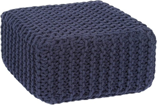 REDEARTH · Cube Low Pouf Foot Stool Ottoman - Hand Knitted Poof - Cord Boho Pouffe - Home Décor - Stuffed Footrest for Living Room - Nursery - Bedroom - Patio (16" x 16" x 8") - Navy Blue