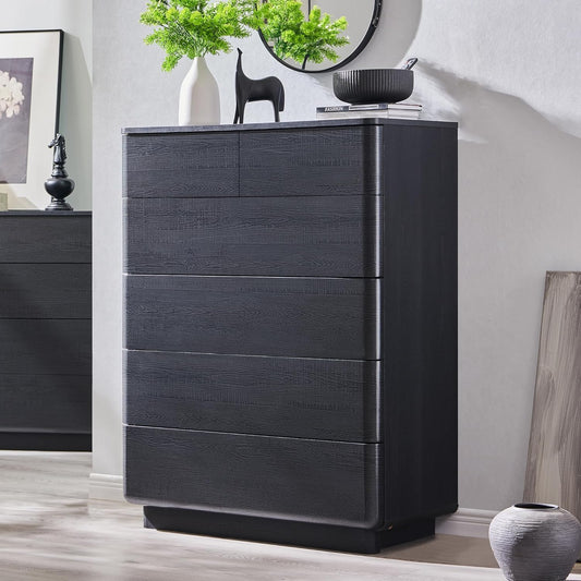 6 Drawer Dresser for Bedroom, 42 Inch Tall Modern Chest of Drawers, Push-to-Open Wood Storgae Organizer with Large Drawers for Bedroom, Living Room, Hallway, Black