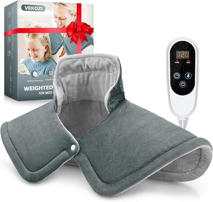 Heating Pad for Neck and Shoulders and Back, Christmas Birthday Gifts for Women Mom Mother, Weighted Neck Heating Pad for Back Pain Relief, Heating Pads Large, 6 Heat Settings 4 Auto-Off,17"x23" Gray