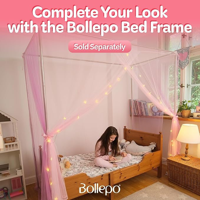 Canopy Bed Curtains with Lights, Twin Princess Bed Canopy For Girls, Pink & Purple | Fits Twin & Twin XL | Bed Curtains From Ceiling Or Bed Frame, Bed Curtains, Bed Canopies & Drapes, Princess Canopy