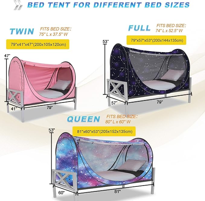 Privacy Pop up Eclipse Bed Tent Bed Drapes (Blue, Queen)