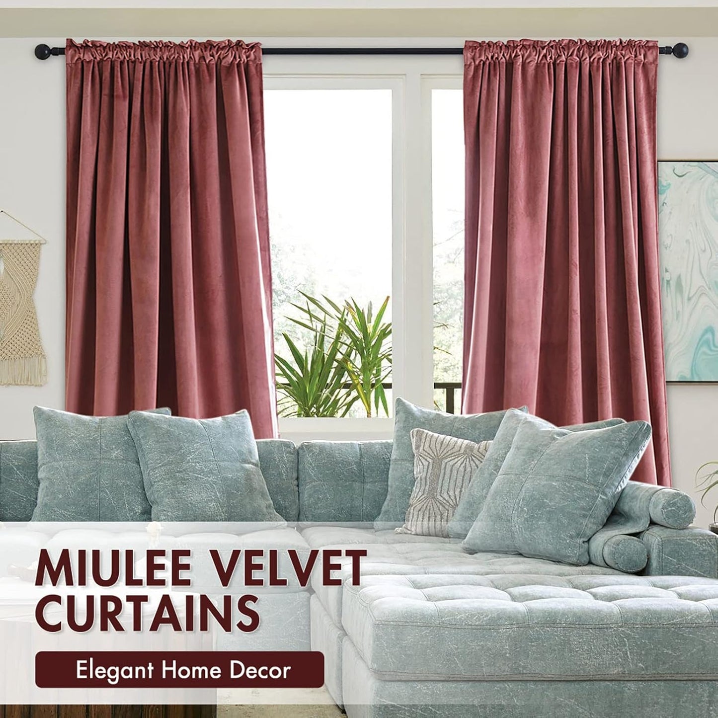 MIULEE Dusty Rose Pink Velvet Curtains Thermal Insulated Blackout Curtain Drapes for Bedroom Living Room Darkening 63 Inches Long Curtains Panels Rod Pocket Set of 2
