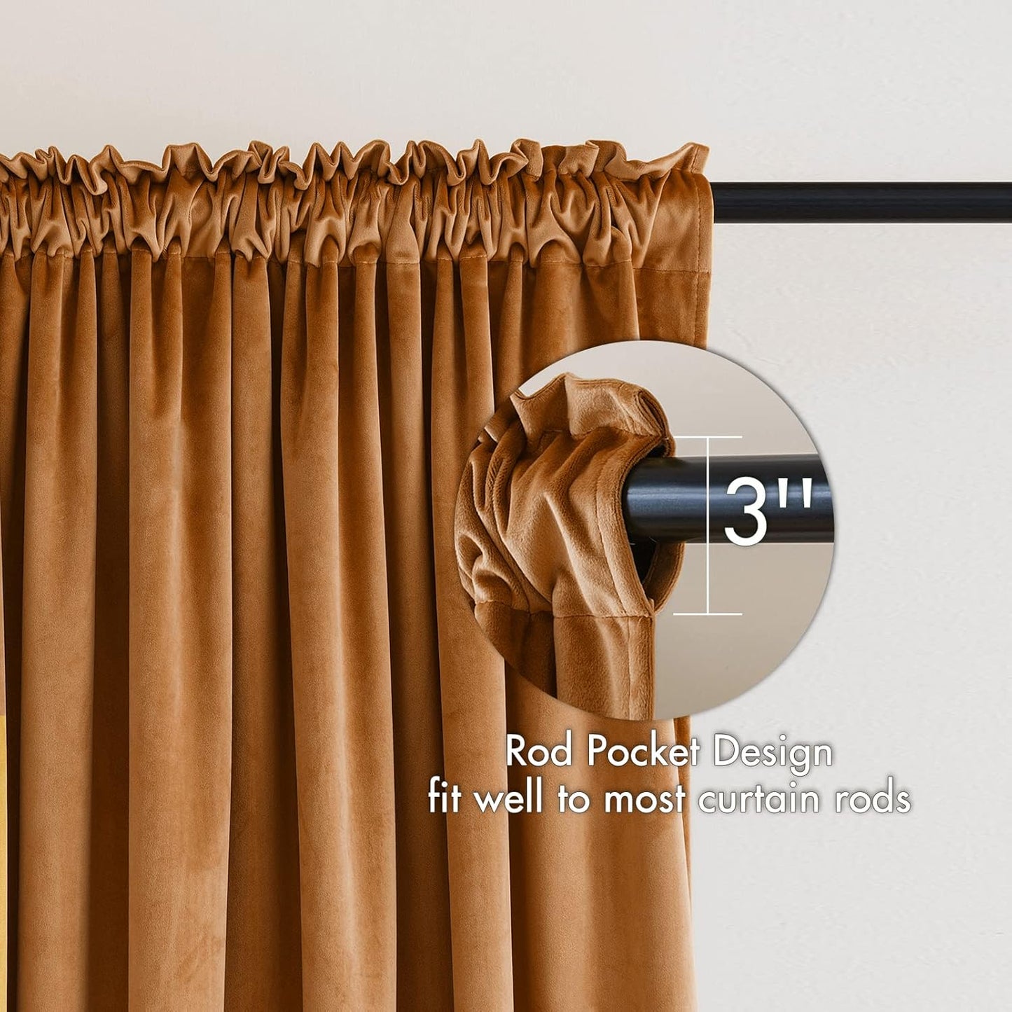 MIULEE Gold Brown Velvet Curtains Thermal Insulated Blackout Curtain Fall Drapes for Bedroom Living Room Darkening 90 Inches Long Curtains Panels Rod Pocket Set of 2