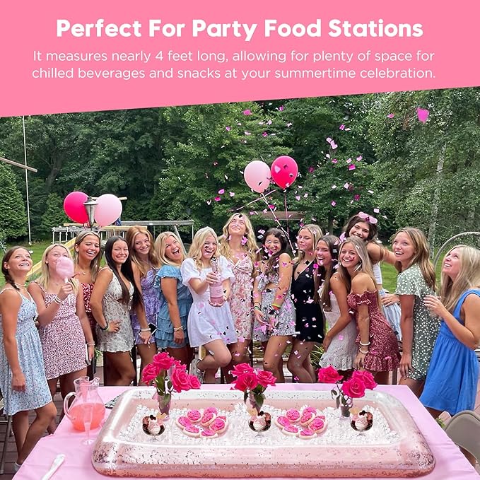 HBlife 2 PCS Inflatable Serving Bar, Inflatable Buffet Cooler for Outdoor Party, BBQ, Luau, Salad Ice Tray Food Drink Containers with Drain Plug and 1 Hand Air Pump,