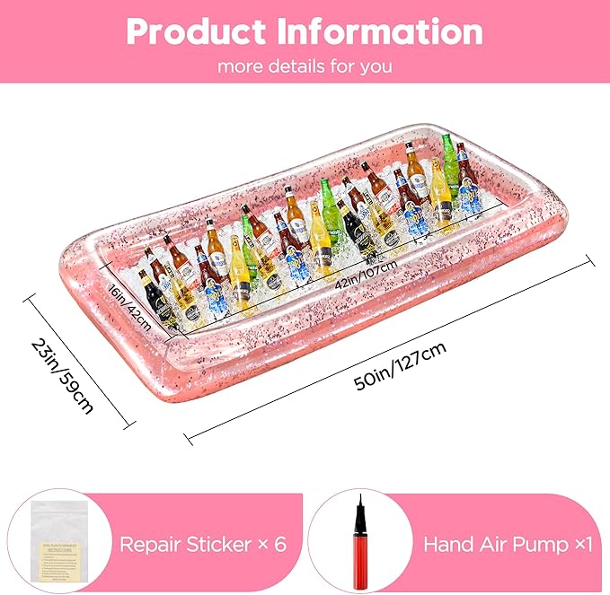 HBlife 3 PCS Inflatable Serving Bar, Inflatable Buffet Cooler for Outdoor Party, BBQ, Luau, Salad Ice Tray Food Drink Containers with Drain Plug and 1 Hand Air Pump,