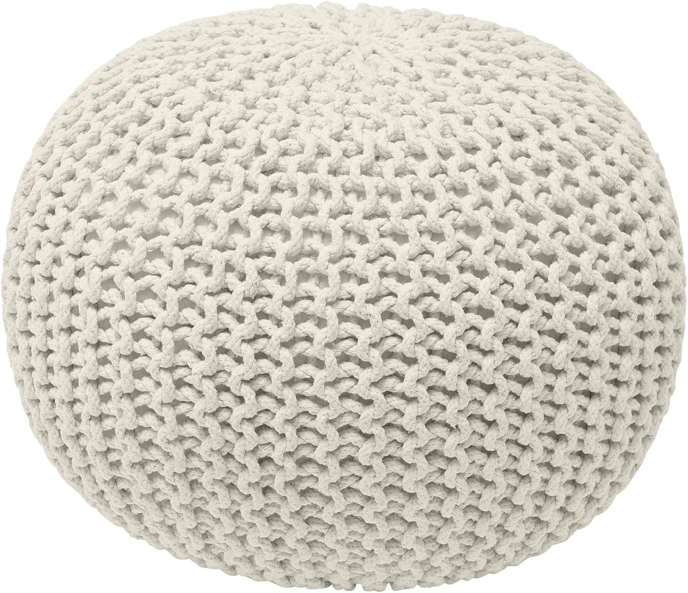 Ornavo Home Pouf Ottoman Foot Rest - 100% Cotton Pouffe - Hand Knitted Cable Braid Cord - Boho Round Stuffed Ottoman for Living Room, Bedroom - Natural