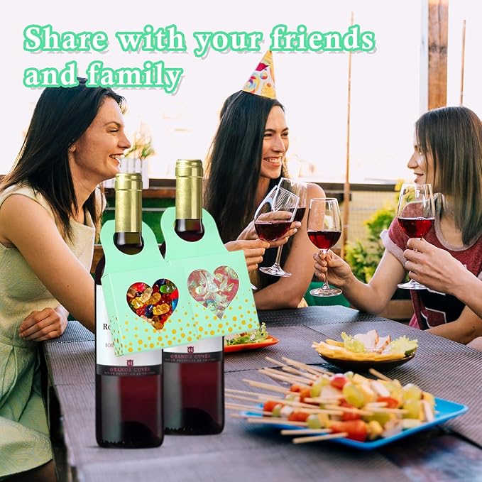 ISKYBOB 25 Pieces Wine Bottle Box with Window, Kraft Paper Wine Boxes for Gifts Hanging Wine Bottle Gift Box Foldable Wine Bottle Hanger Favor Box for Holding Candy Truffles Chocolate Cookies (Green)