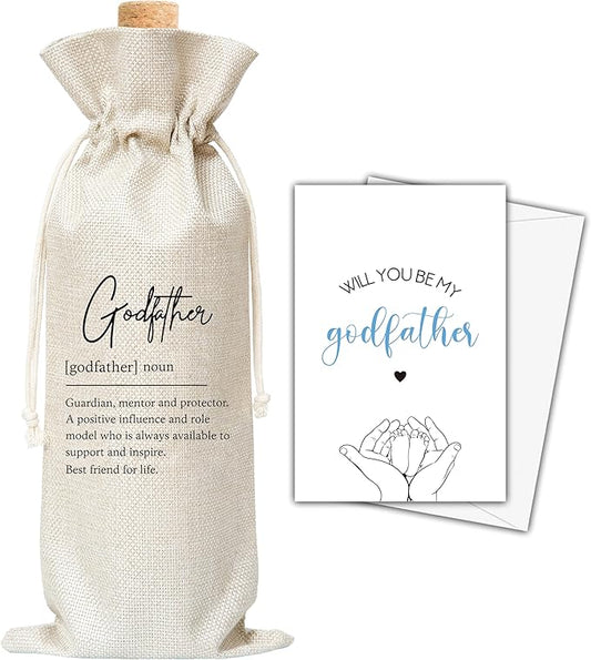 Godfather Gifts Wine Bag & Card, Godfather Proposal Gifts, Wine Bag For God Father Uncle, Godfather Definition Wine Bag For Baby Shower Baby Announcement Baptism, Will You Be My Godfather Gifts -03