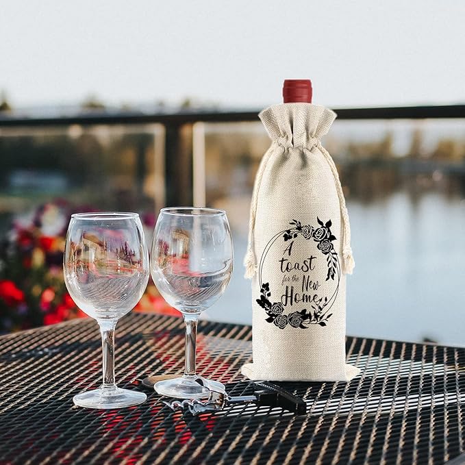 PLIGREAT 4 Pcs Cotton Linen Wine Bags, Reusable Wine Gift Bags with Drawstrings, Wine Bottle Wrap Bags Bulk Congrats Gifts Bags for Housewarming Party Thanksgiving Christmas Gifts Bags