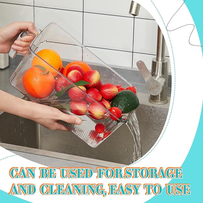 Havawish 2 Set Ice Bin and Flexible Scoop Set Plastic Freezer Ice Bin with Pull out Handle Clear Ice Storage Ice Bucket for Freezer Ice Container with Ice Bucket Scoop Kitchen (10.83 x 7 x 4.33 in)