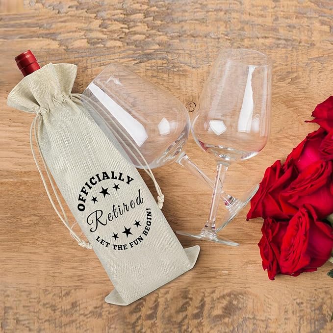 Happy Retirement Gifts for Women Men Wine Bag Funny Retirement Gift for Mom Boss Coworkers Teachers Appreciation Gift Retired Farewell Leaving Gift for Colleagues Cotton Burlap Wine Bottle Bag