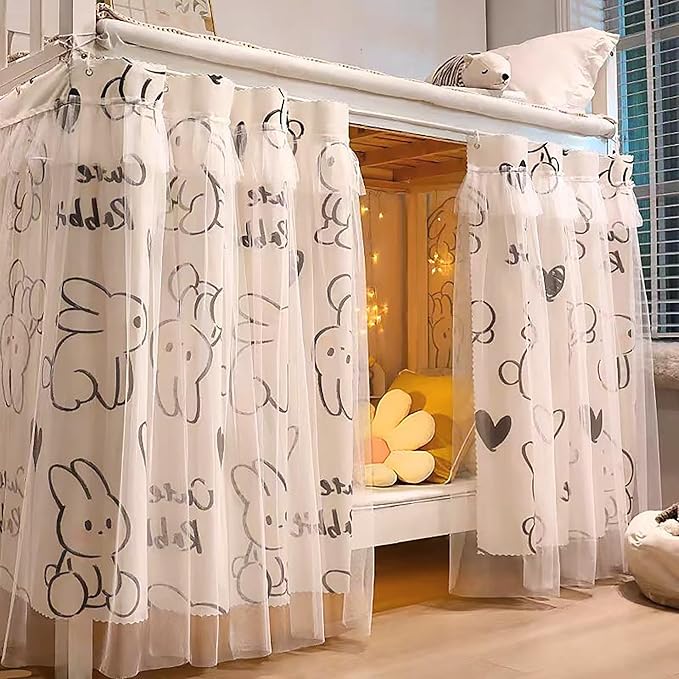 Hoce Bunk Bed Curtain Gauze Bunk Bed Curtains Drapes with Lace Privacy Dorm Bed Canopy for Bottom Twin, 2 Panels