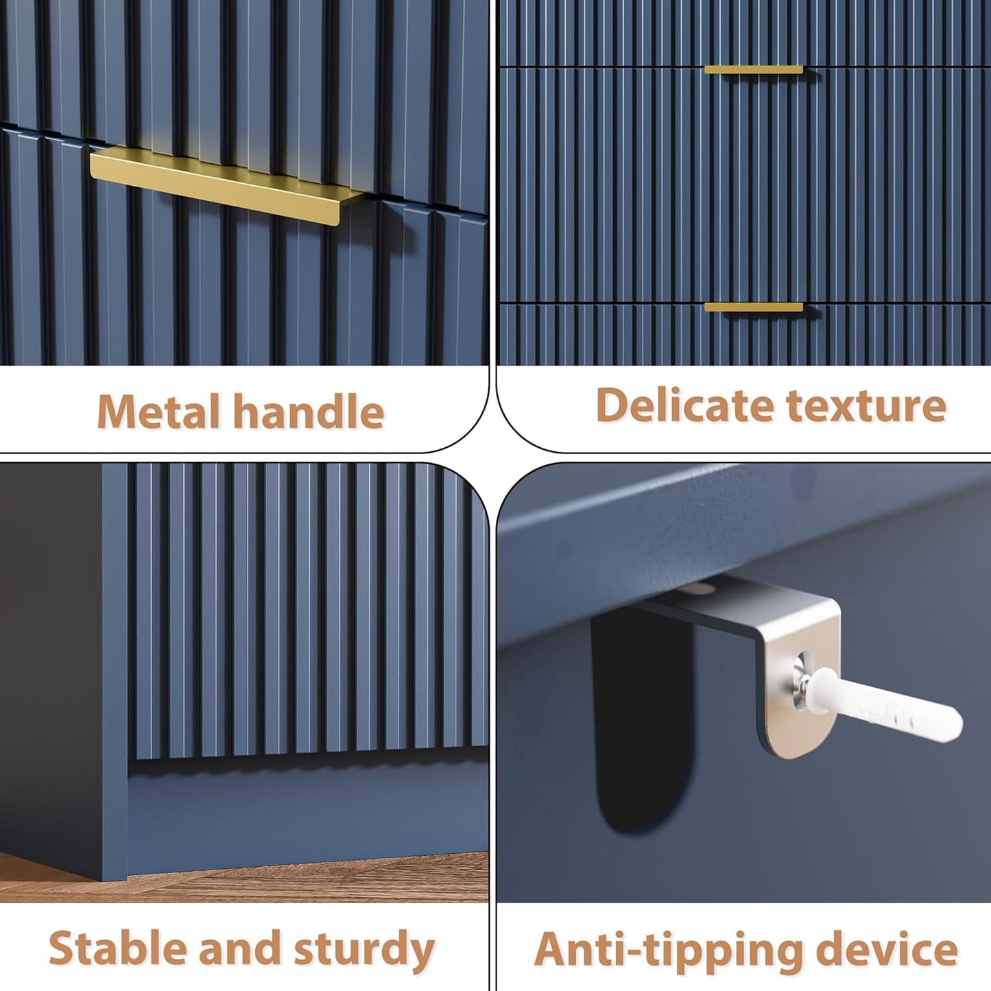 5 Drawer Dresser for Bedroom, Tall Dresser Chest of Drawers with Gold Handles, 32 Inch Wide Nightstand with for Bedroom, Living Rooms, Offices, and Entryways, Navy Blue