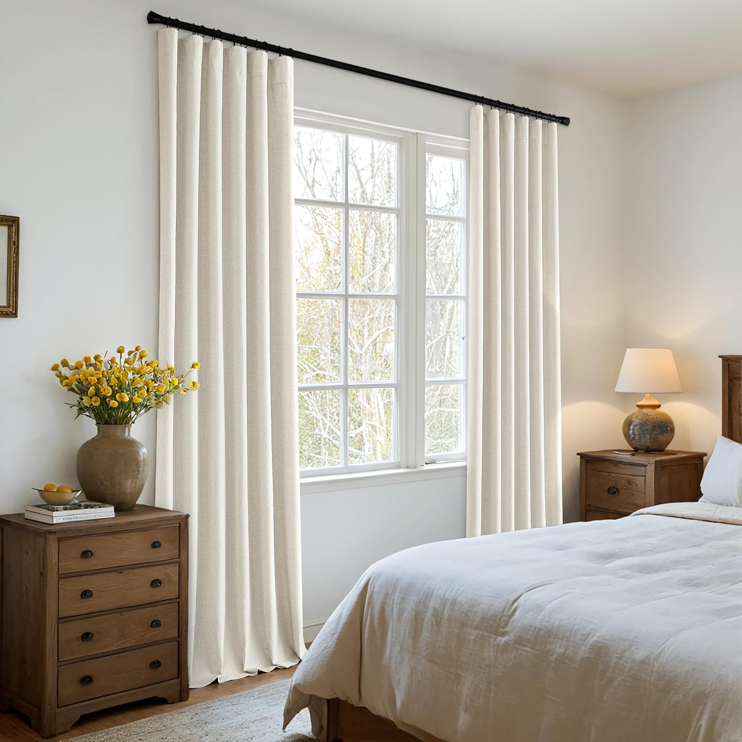 MIULEE 100% Blackout Curtains 120 Inch Long 2 Panels Set for Bedroom, Thick Luxury Faux Linen Black Out Curtain Room Darkening Back Tab Pleat Window Textured Drapes with Hooks for Living Room, Birch