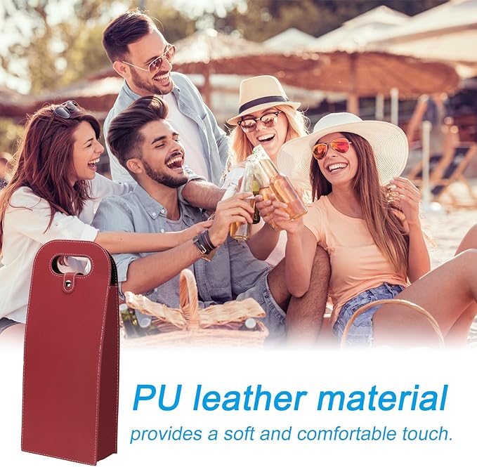 PATIKIL 2 Bottle Wine Gift Bag, Wine Bag Reusable Leather Wine Tote Carrier for Wine Bottles Portable Champagne Gift Bags for Picnic Party Wedding, Red-1