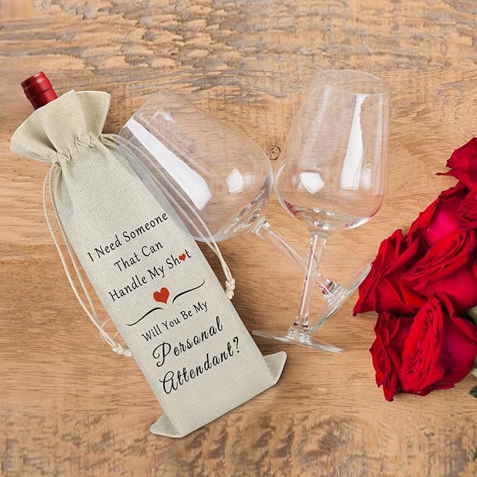 Gfhzdmf Wedding Wine Gift Bag Personal Attendant Wine Bag Gift for Bridesmaids Bachelor Party Favor Reusable Cotton Burlap Wine Bags Wedding Gift for Bridesmaids Brides Assistant Wine Bottle Cover
