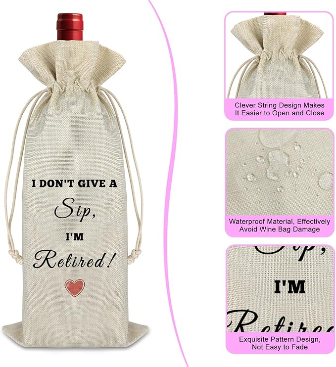 Funny Retirement Gifts for Women Men Farewell Retirement Wine Bag Gift for Coworker Teacher Happy Retirement Gift for Grandparent Farewell Going Away Gift for Nurse Doctor Reusable Wine Wrap Bag