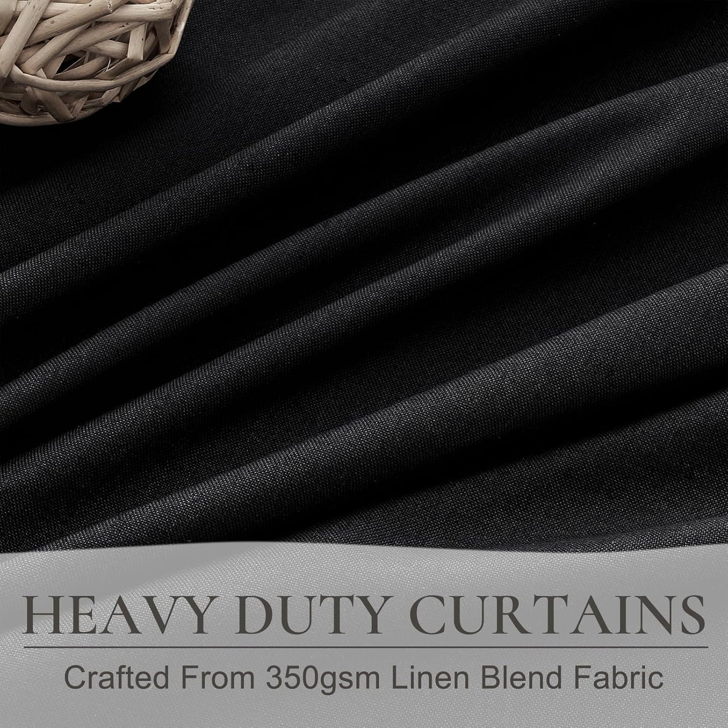 Long Black Pinch Pleat Linen Blackout Curtains 100 Inches Long for Bedroom, Modern Room Darkening Dining Room Large Windows Drapes with Hooks Thermal Heavy Curtains for Winter 40"Wx100"L 2 Panels