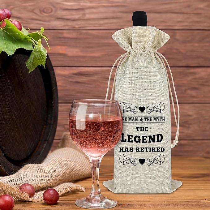 Funny Retirement Gift for Women Men Wine Bag Happy Retirement Gifts for Her Him Boss Coworkers Teachers Appreciation Gift Retired Farewell Leaving Gift for Colleagues Cotton Burlap Wine Bottle Bag