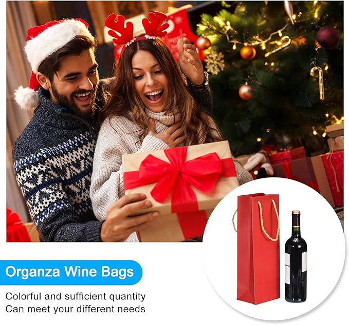 uxcell Wine Bags, 12pcs Red 5 x 4 x 14 In Wine Gift Bags with Rope Handles Paper Wine Tote Bag for Wedding Birthday Christmas Party Supplies