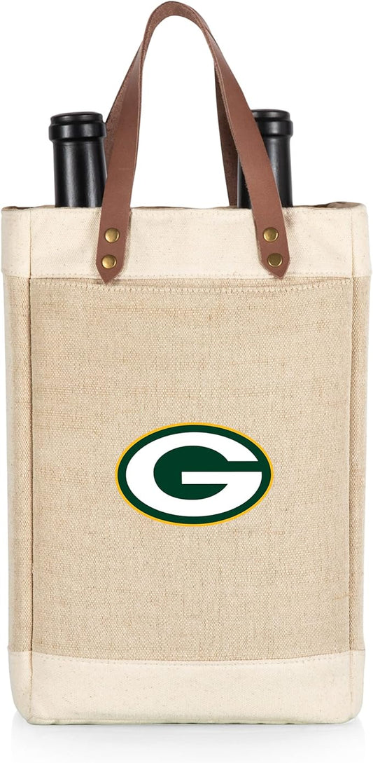PICNIC TIME NFL Pinot - Jute 2 Bottle Insulated Wine Bag - Wine Tote Bag - Wine Gift Bag, (Beige)