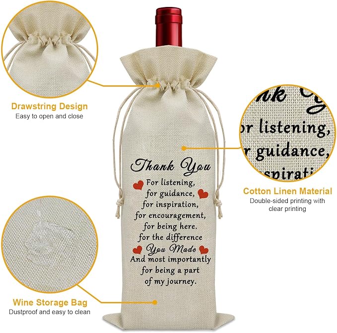 Thank You Gifts for Women Men and Friends Wine Bag Teacher Appreciation Gifts for Her Him Inspirational Goodbye Farewell Gifts for Boss Coworker Colleague Wine Bottle Decoration Bag