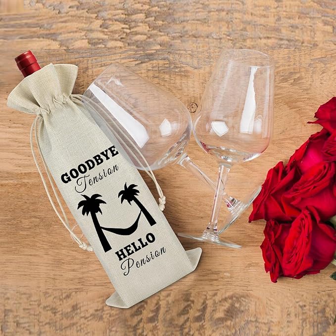 Retired Gift for Women Men Palm Wine Bag Leaving Farewell Goodbye Gifts for Coworkers Colleagues Cotton Burlap Wine Bottle Bag Funny Retirement Gifts for Grandparent Friends Mother's Day Gift