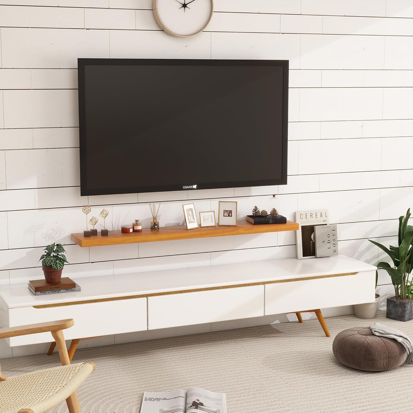 Light Brown Wooden Floating Wall Shelves 48 Inches Long x 8”x 1.4” Shelf Floating Rustic Farmhouse Decor, Heavy Duty Shelf Hold 100 lbs, Wall Shelves for Bathroom Living Room Kitchen Bedroom Office