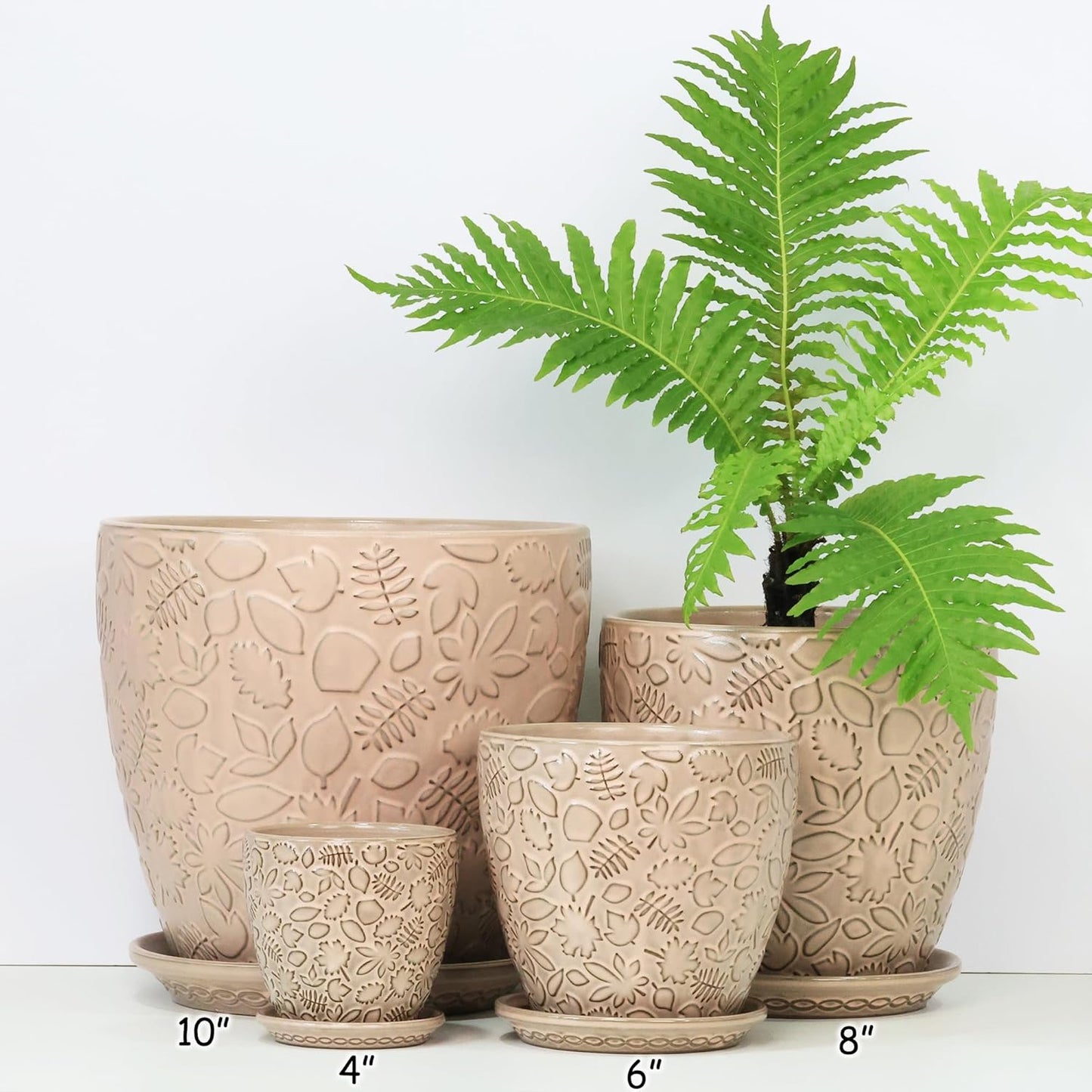 10inch Retro Ceramic Planter with Drainage Hole and Saucer for Multiple Plants, Indoor-Outdoor Garden Pots for Succulent, Orchid, and Flower (Fits Inner Pots Up to 9 Inch, Retro Peach)