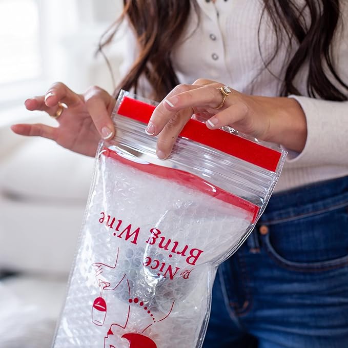 Lazenne Wine Cush - Reusable Wine Bag Sleeve (Set of 6). Wine Travel Protector with Triple Lock and Triple Skin - Spirit, Olive Oil, Beer, Perfume and Wine Bottle Protector for Airplane Luggage