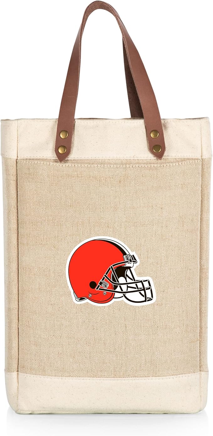 PICNIC TIME NFL Pinot - Jute 2 Bottle Insulated Wine Bag - Wine Tote Bag - Wine Gift Bag, (Beige)