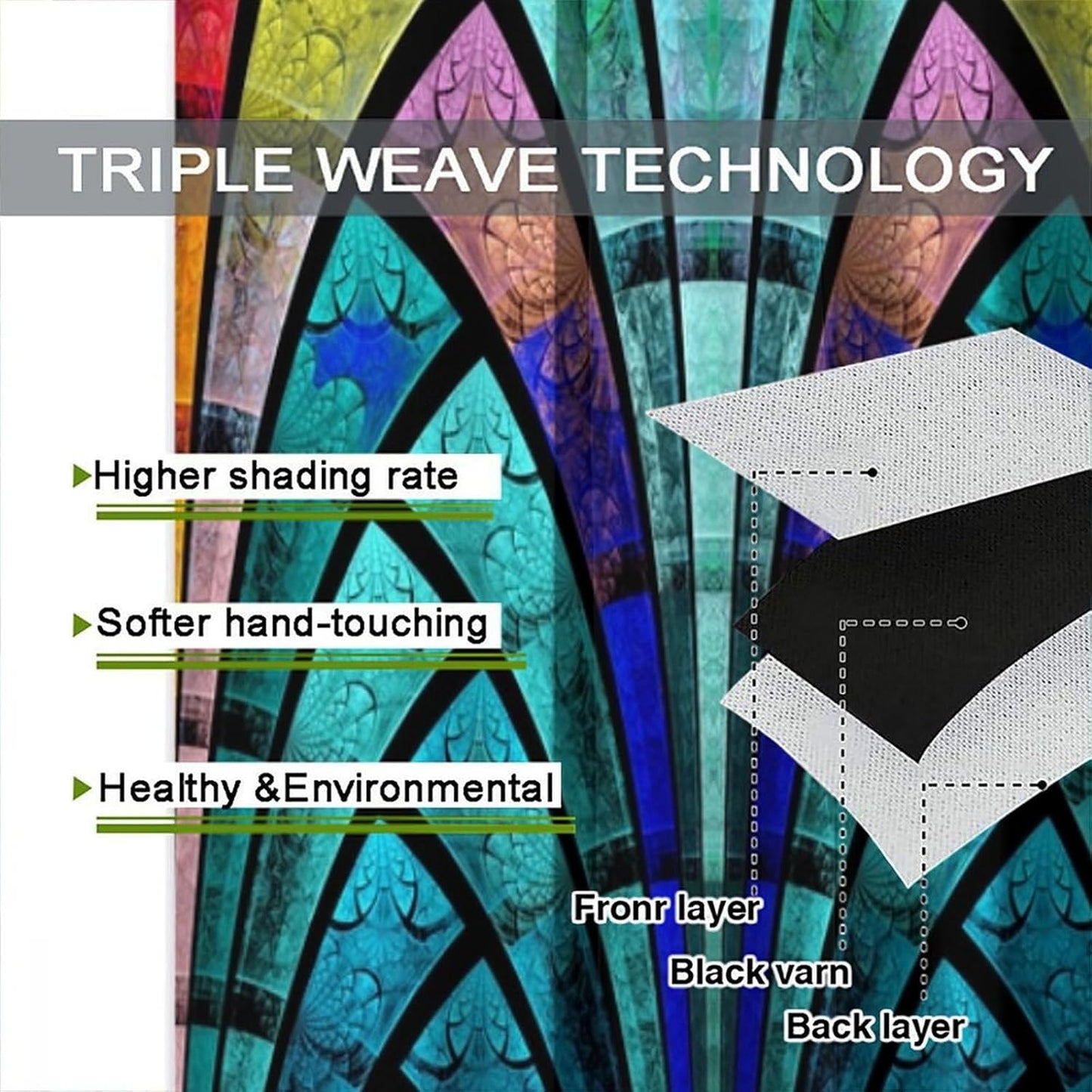 Stained Glass Curtains,Retro Design Style Colorful Abstract Art Home Decor Drapes for Bedroom Living Room Kitchen Window Treatment 2 Panels Set Total Size 72" W X 63" L Inch