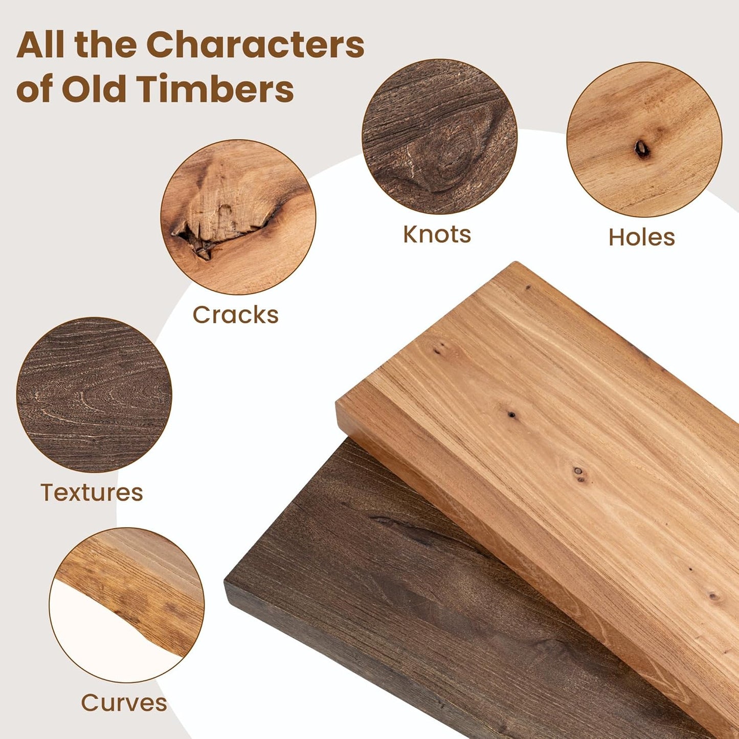 Floating Shelves for Wall Decor, Rustic Solid Elm Wood Floating Shelves Wall Mounted, Wall Shelves with Invisible Bracket for Living Room Bathroom Bedroom Kitchen, 48 Inch, Walnut