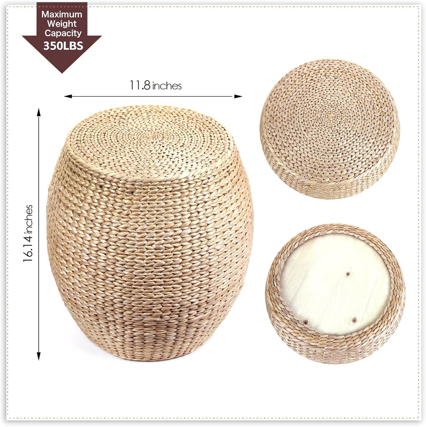 Round Poufs Ottoman,Hand Woven Natural Braided Cattail Ottomans Pouf for Patio,Home,Office,Living Room,Bedroom Indoor Outdoor Porch,Seagrass Footstool/Floor Accent Chair,Ottoman Foot Rest (Round)