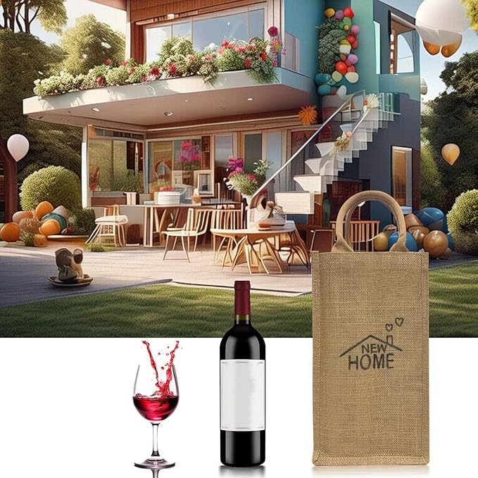Jute Burlap Double Bottle Wine Gift Tote Bags with Soft Cotton Handles Reusable for Wedding, Parties,Birthdays