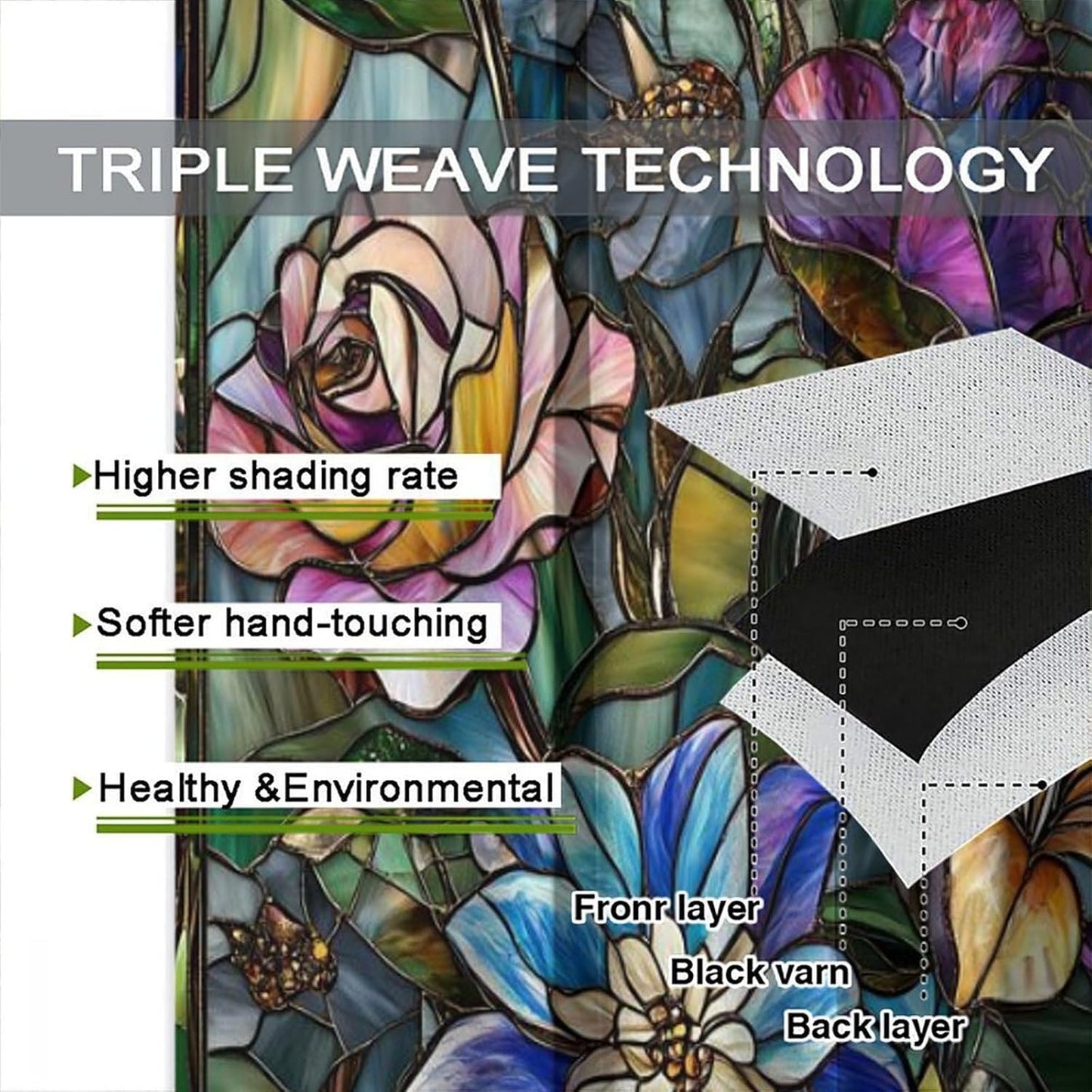 Stained Glass Curtains,Retro Colored Glass Flowers Art Home Decor Drapes for Bedroom Living Room Kitchen Window Treatment 2 Panels Set Total Size 52" W X 84" L Inch