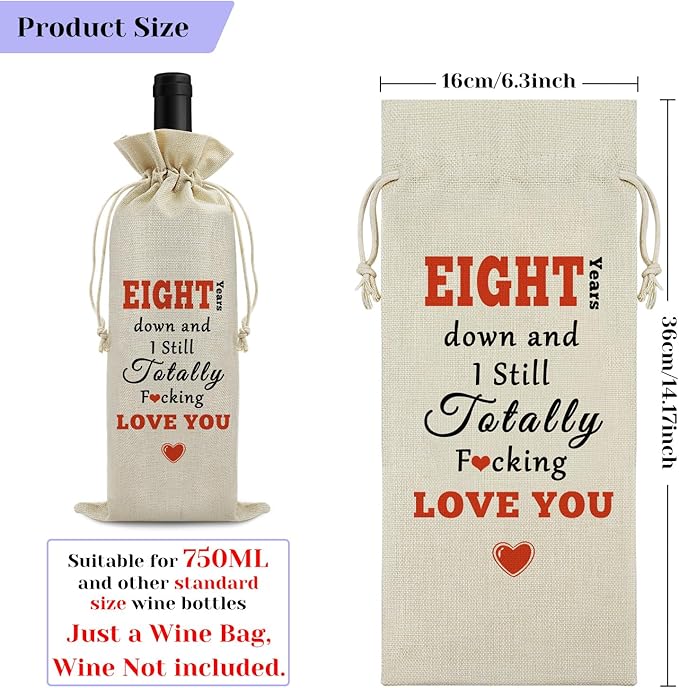 8th Anniversary for Couple Wine Bag Wedding Gift 8 Years of Marriage Gift for Women Men Drawstring Wine Wrapping Bag 8th Anniversary Keepsake Gift Birthday Christmas Valentine Gift Wine Gift Bag