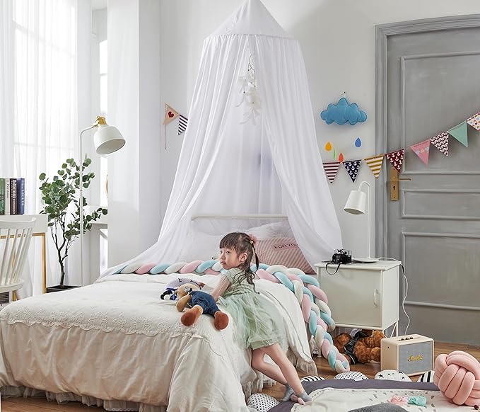Bed Canopy for Boys Girls,Crib Canopy Curtains,Extra Large Dome Mosquito Net Reading Nook Canopy for Kids Boys Twin Full Queen Size Bed,Fire Retardant Fabric (White)