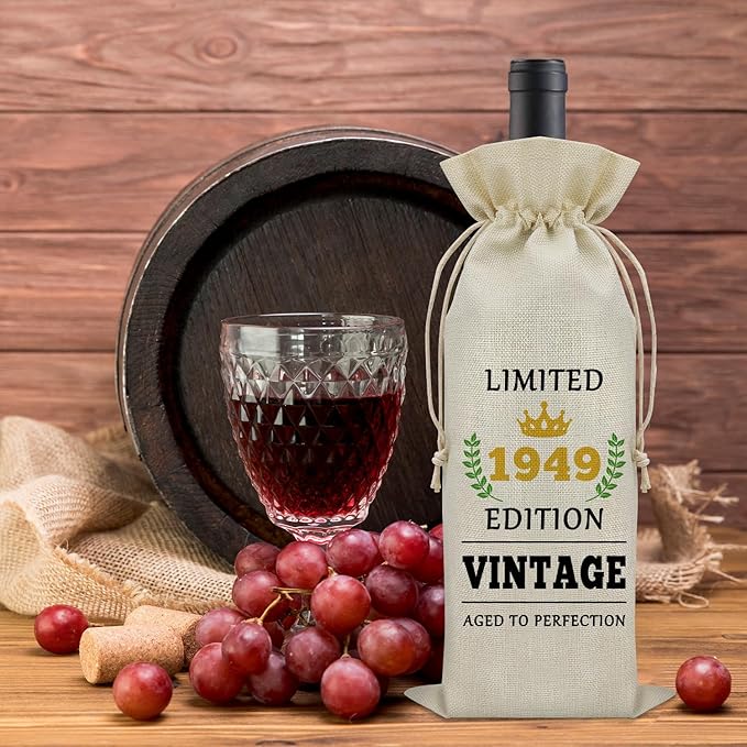 Sazuwu 75 Year Old Gifts Vintage 1949 Wine Bag 75th Birthday Gifts for Women Men Gifts for Someone Turning 75 Wine Bottle Decoration Bag Born in 1949 Gifts Wine Accessories Gifts for Wine Lovers