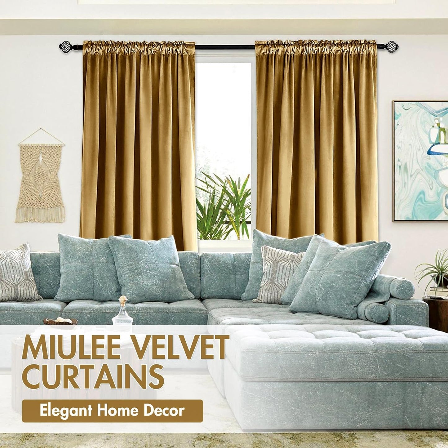 MIULEE Gold Velvet Curtains Thermal Insulated Blackout Curtain Drapes for Bedroom Living Room Darkening 96 Inches Long Curtains Panels Rod Pocket Set of 2