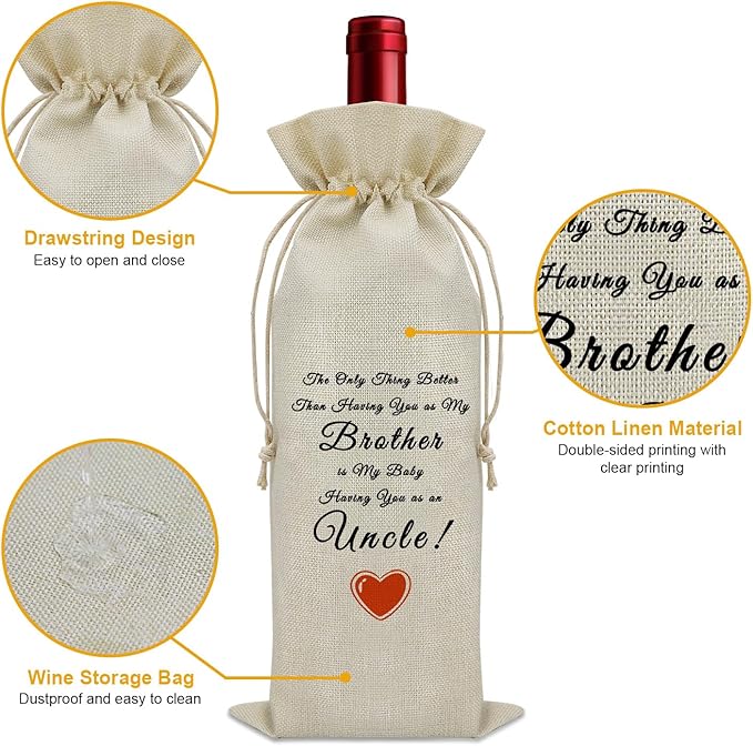 Sazuwu Brother Promoted to Uncle Wine Bag New Uncle Gifts First Time Brother to Uncle Pregnancy Announcement Wine Bottle Decoration Bag Uncle to Be Gifts Fathers Day Gift for Uncle from Niece