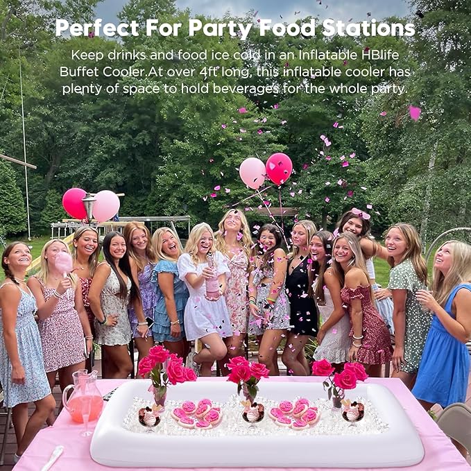 HBlife 4 PCS Inflatable Serving Bar, 2 Size Inflatable Buffet Cooler for Party,BBQ,Luau, Salad Ice Tray Food Drink Containers with Drain Plug and 1 Hand Air Pump