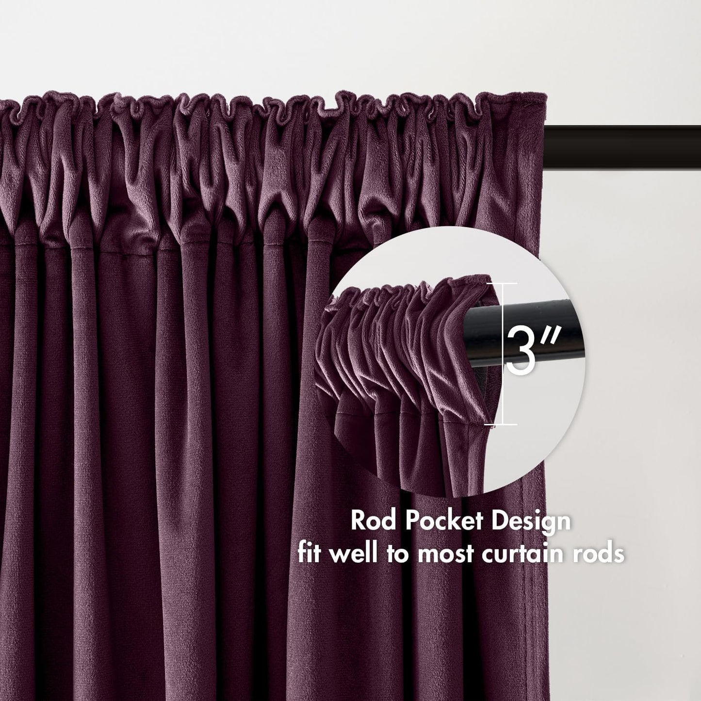 MIULEE Purple Orchid Velvet Curtains Thermal Insulated Blackout Curtain Drapes for Bedroom Living Room Darkening 90 Inches Long Curtains Panels Rod Pocket Set of 2